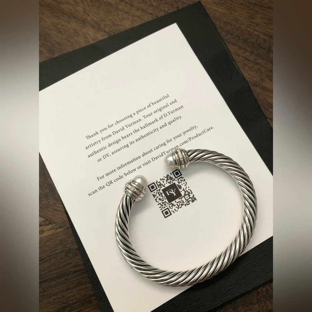 David Yurman Cable Classics Bracelet Sterling Silver, Pearls, Pavé Diamonds - Picture 8 of 9